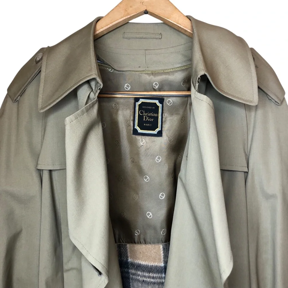Vintage Christian Dior Trench Coat Men’s 40 Neutral Classic Removable Wool Liner